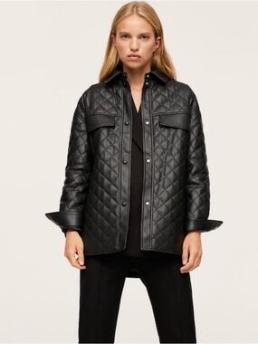 Mango Quilted Black Leather Jacket